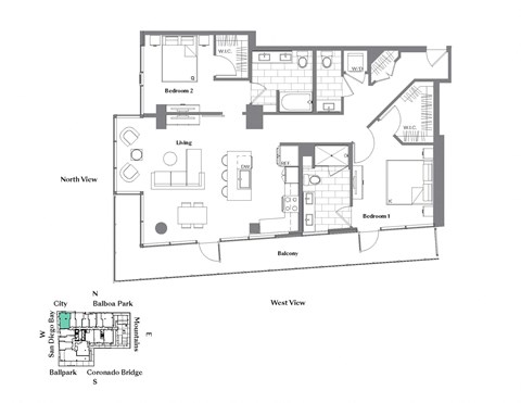 Floor plan for 2 beds, 2 baths, 1367 sqft